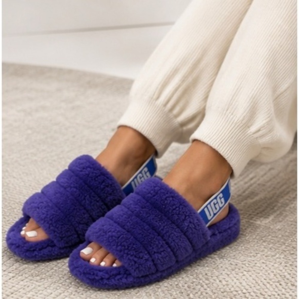 UGG Fluff Yeah Slide Slippers Purple Sheepskin Women's Size 8